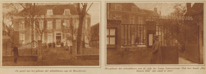 873479 Collage van 2 foto's betreffende de Gemeentelijke en Districts Arbeidsbeurs (Gebouw Het IJzeren Hek, Breedstraat ...